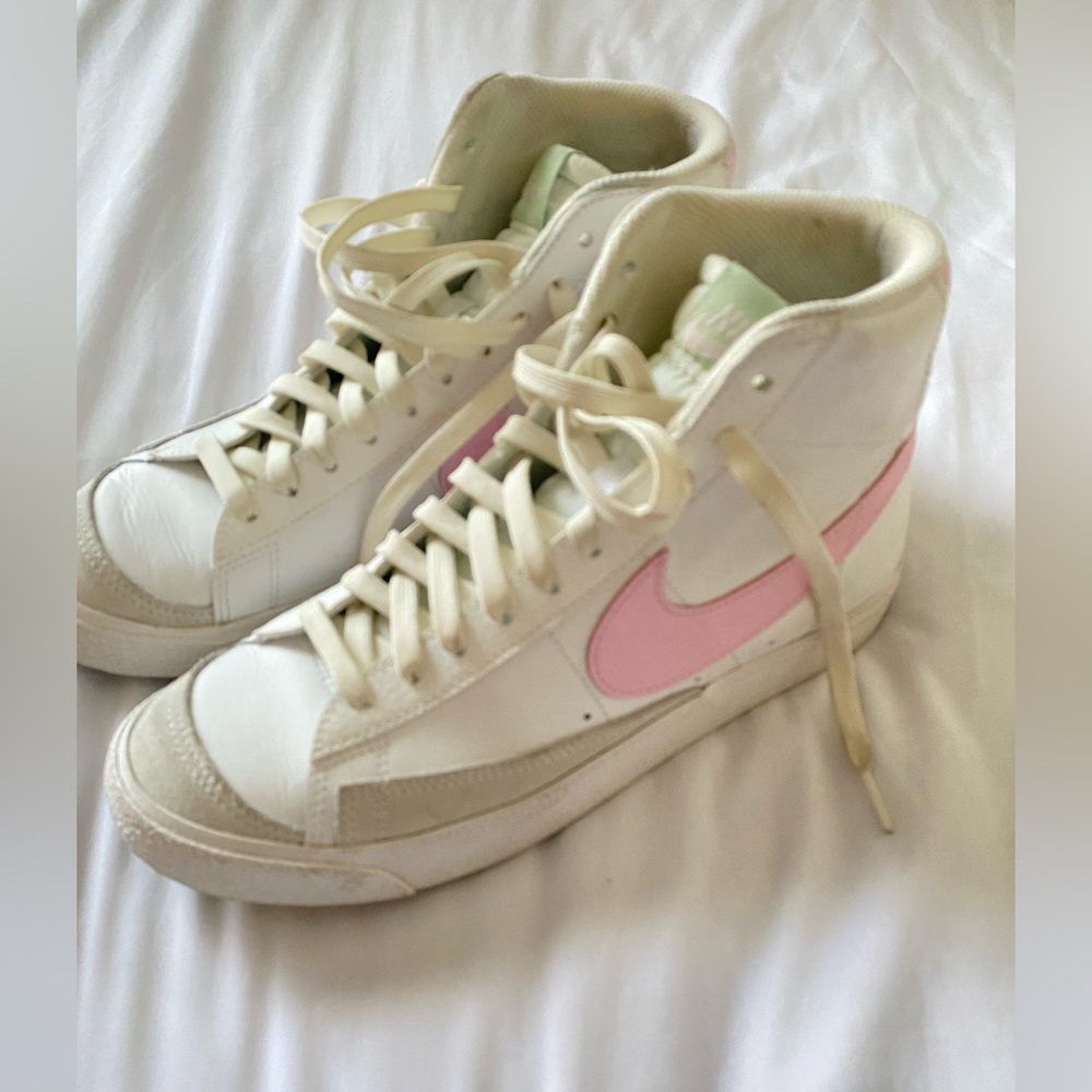 White Hightop Nike with Pink symbol